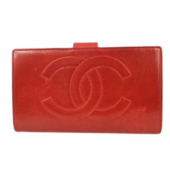 Chanel Red Lambskin Long Wallet Purse 110520